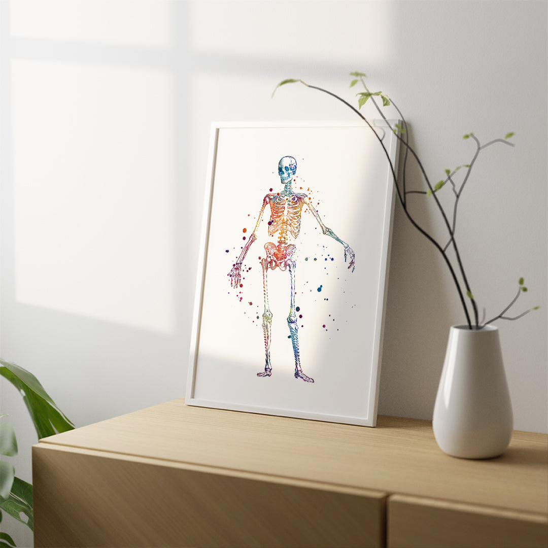 Skeleton Watercolor Print, Chiropractor Office decor