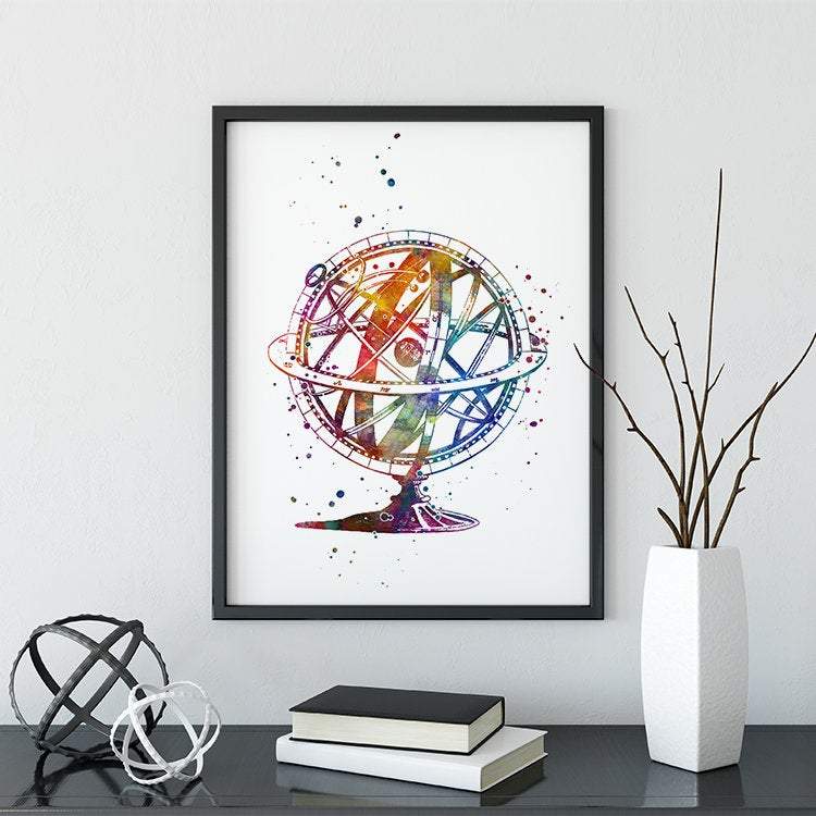 Astronomy Art Armillary Sphere Watercolor Print Science art