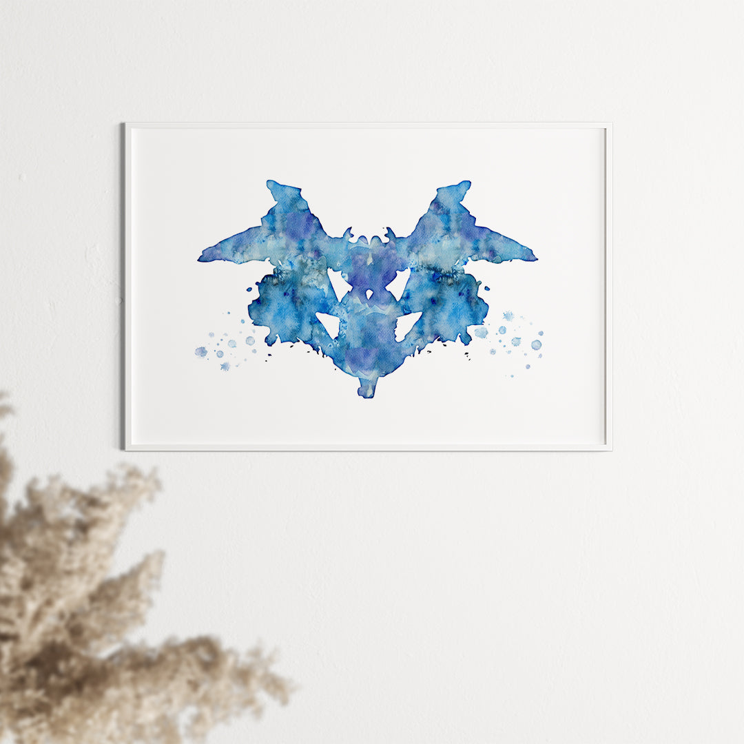 High-quality blue Rorschach art print, perfect for psychology-themed spaces