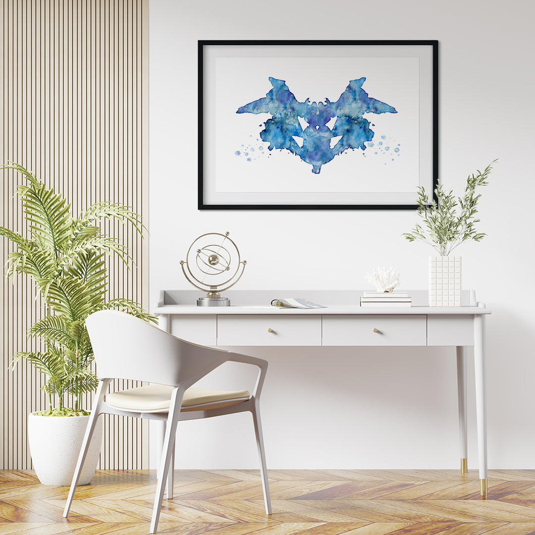 Rorschach Inkblot Test Blue Watercolor Print