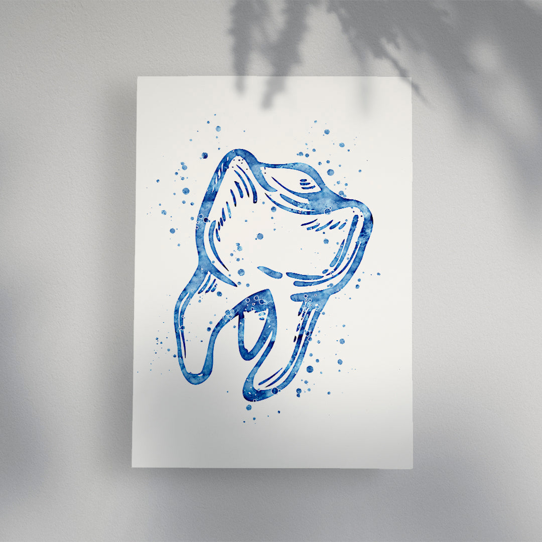 Playful tooth watercolor illustration for kids' spaces or pediatric offices