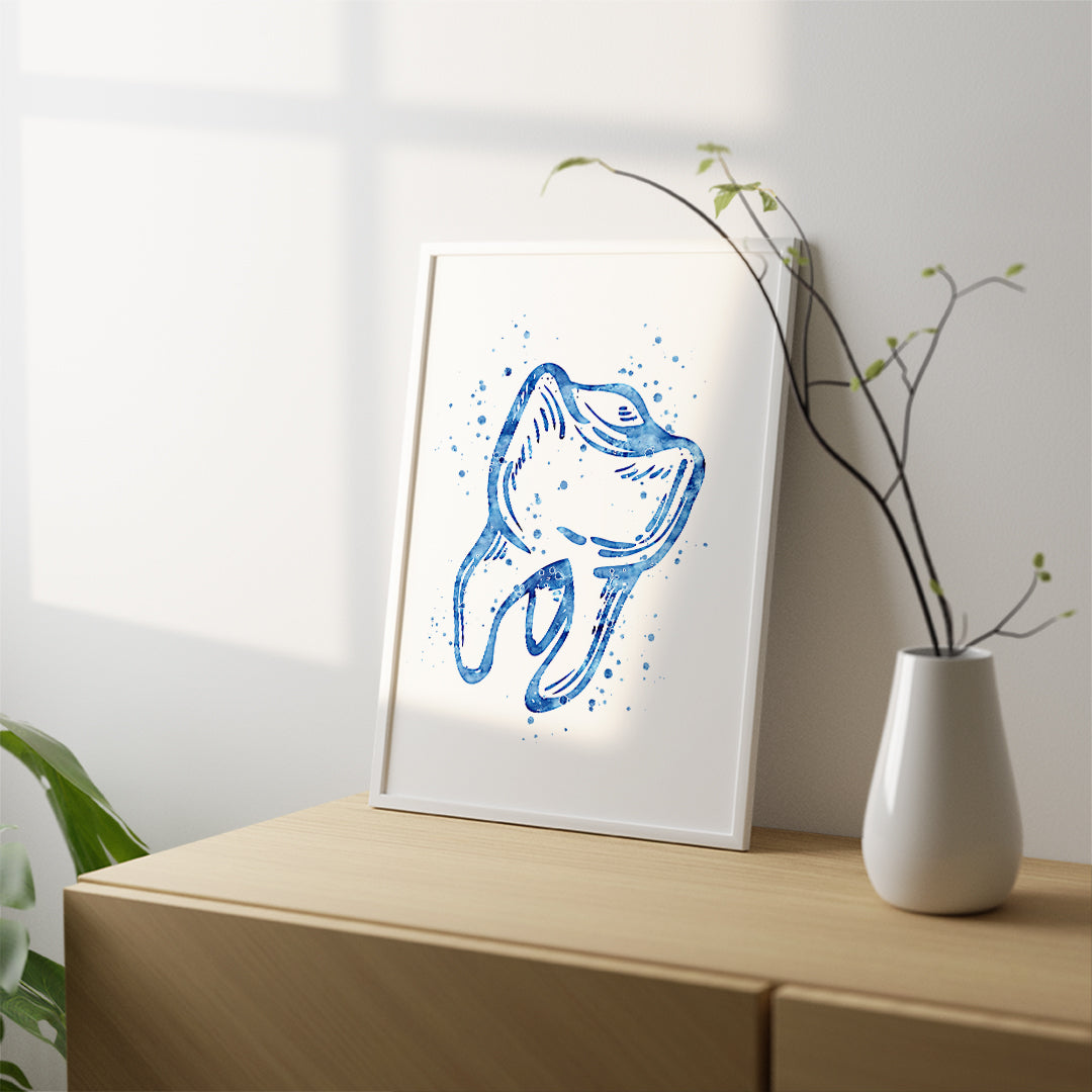 Friendly tooth art print, perfect for children's washrooms or dental clinics