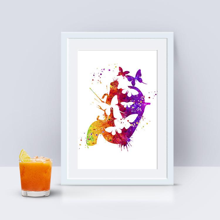Butterflies in the Stomach Fun Anatomy Watercolor Print
