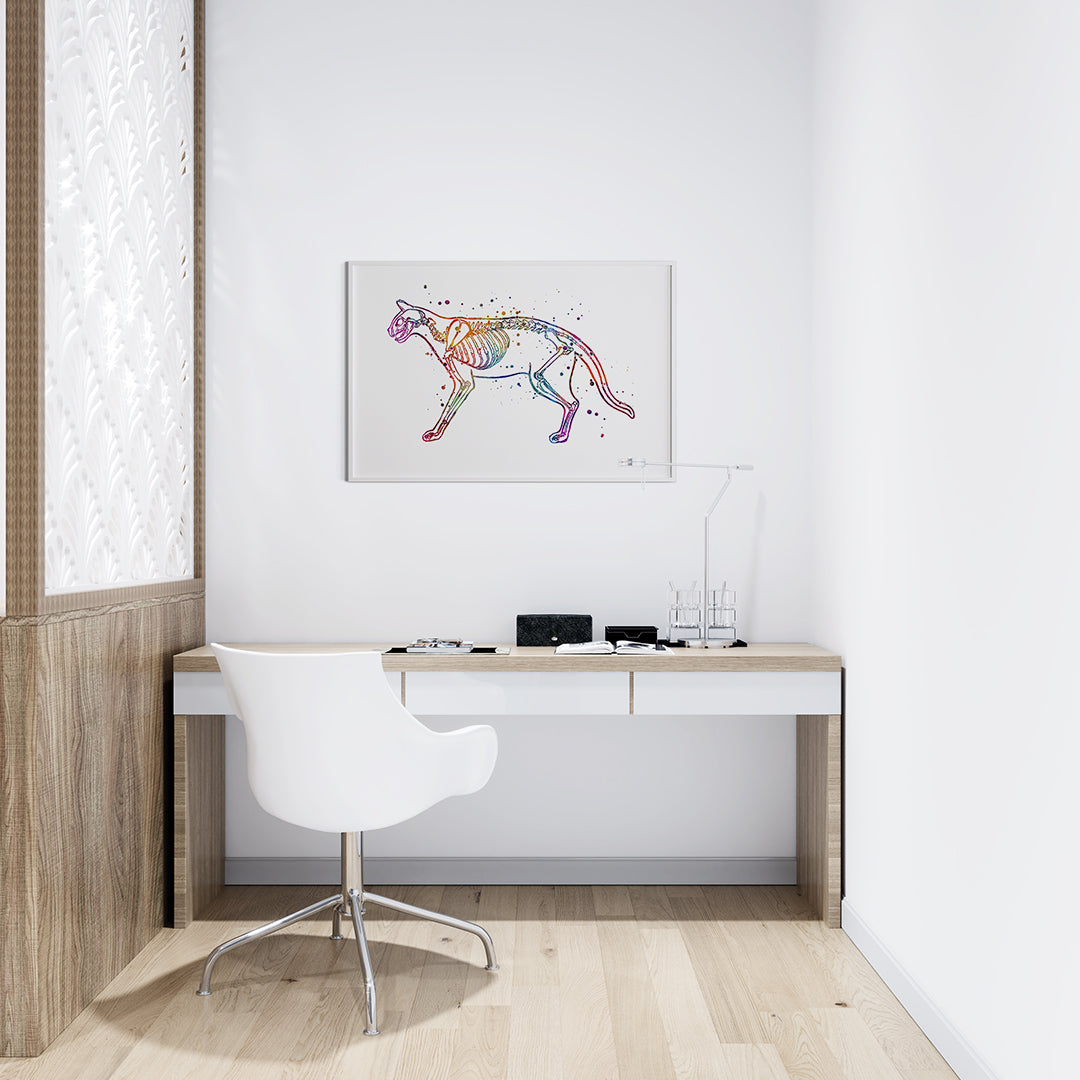 Cat Skeletom Anatomy Watercolor Art Print
