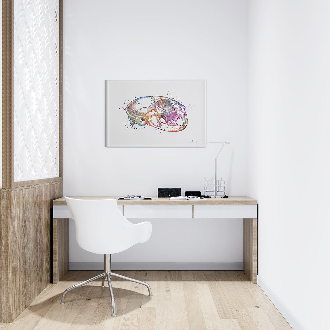 Cat Skull Anatomical Watercolor Art Print