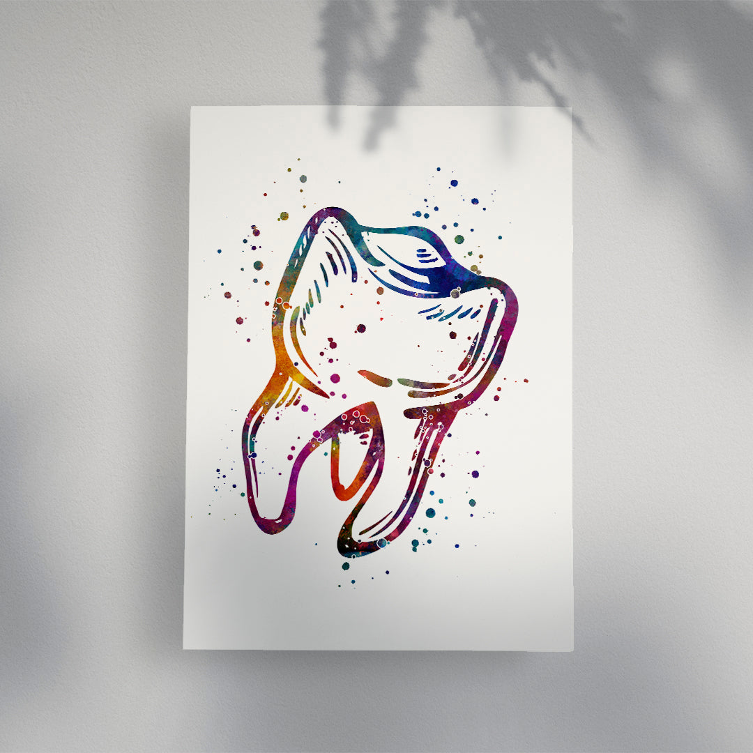 Playful watercolor tooth print for pediatric dental waiting room decor