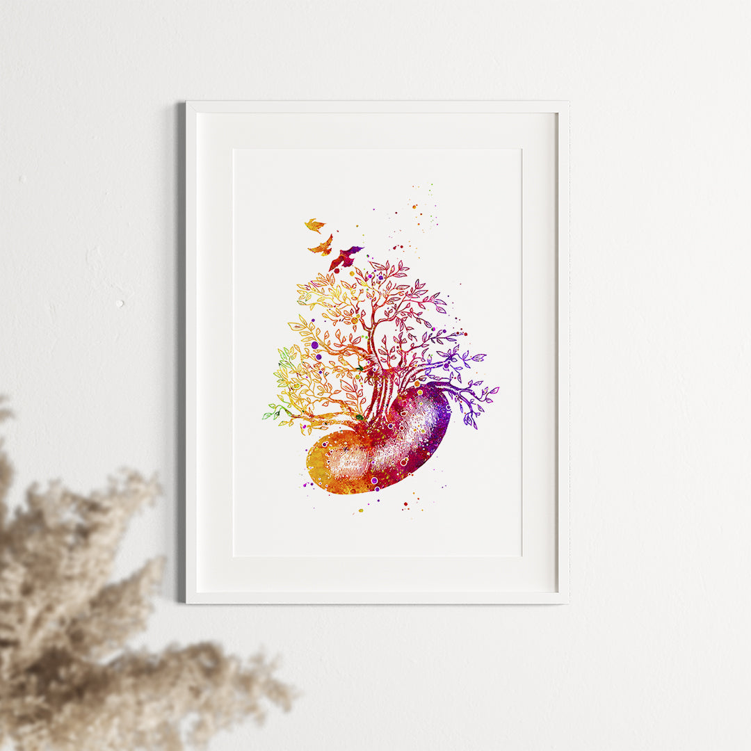 Kidney Tree Watercolor Art Print - Medical Art for Clinic Wall Decor