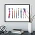 Dentist office wall art: vibrant watercolor dental tools design.