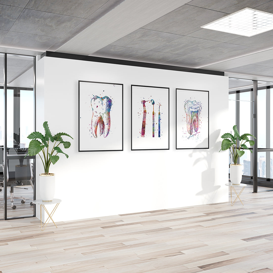Dental Wall Art - Set of 3 Watercolor Prints