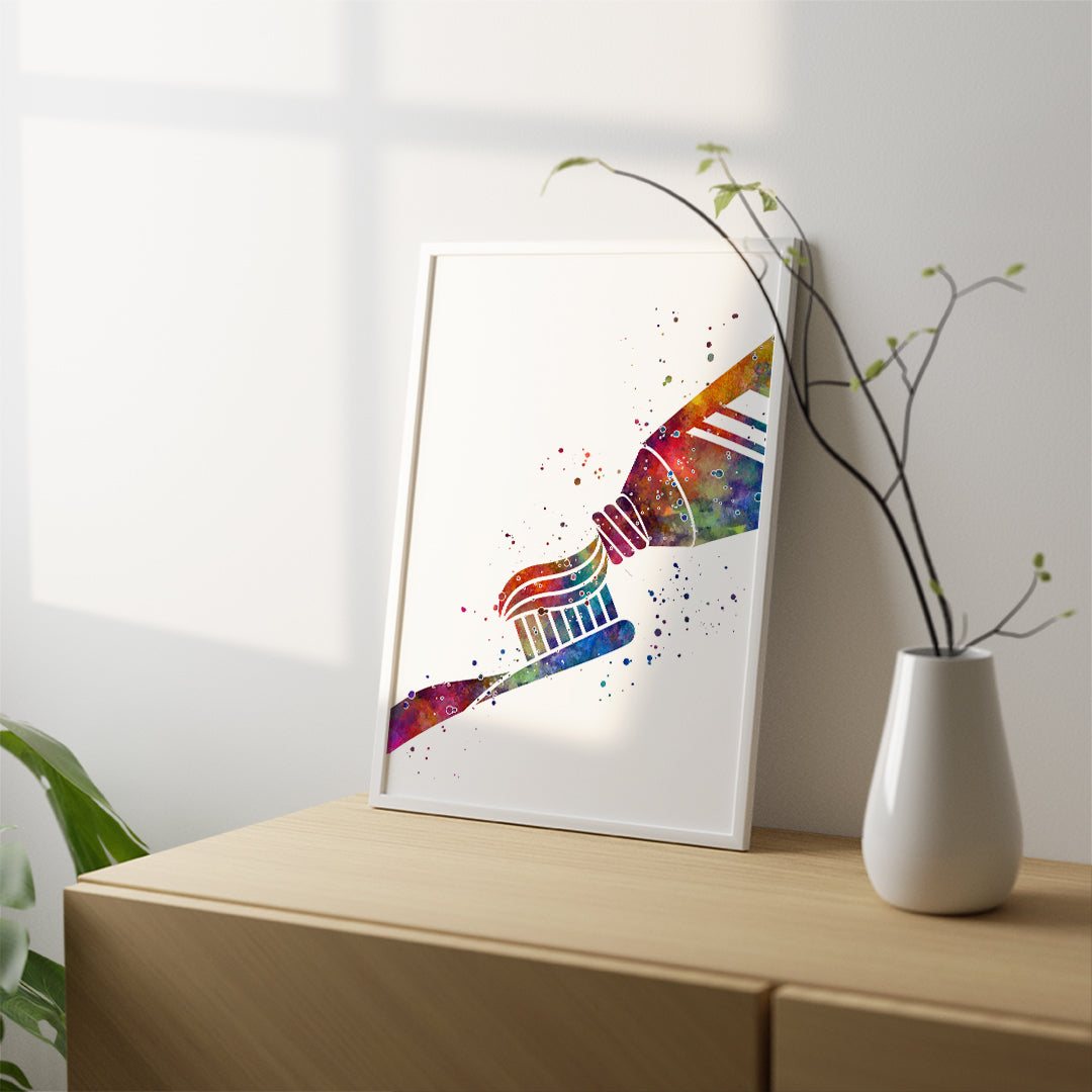 Toothpaste and Toothbrush - Watercolor Art Print