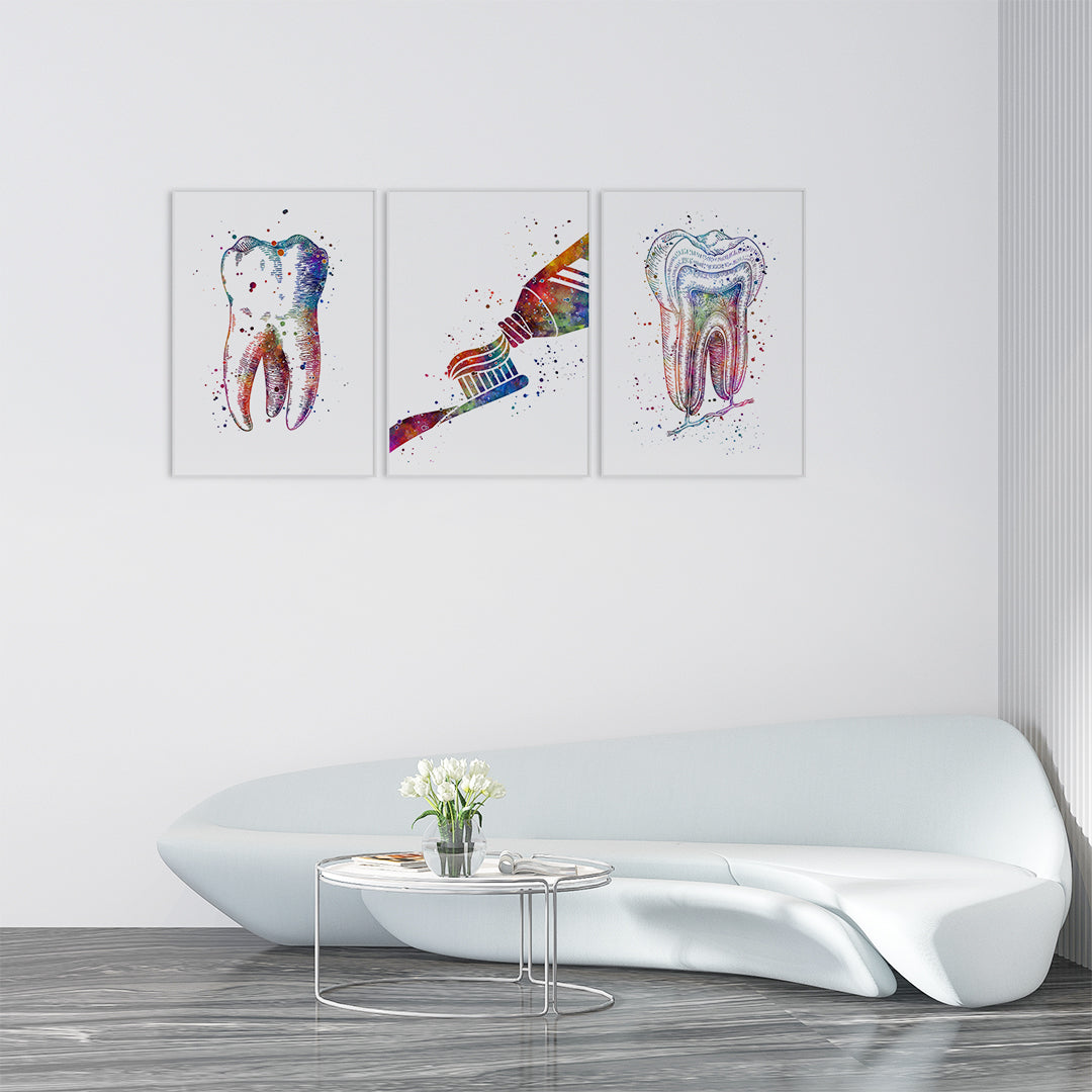 Set of 3 Watercolor Dentist Office Wall Art Prints