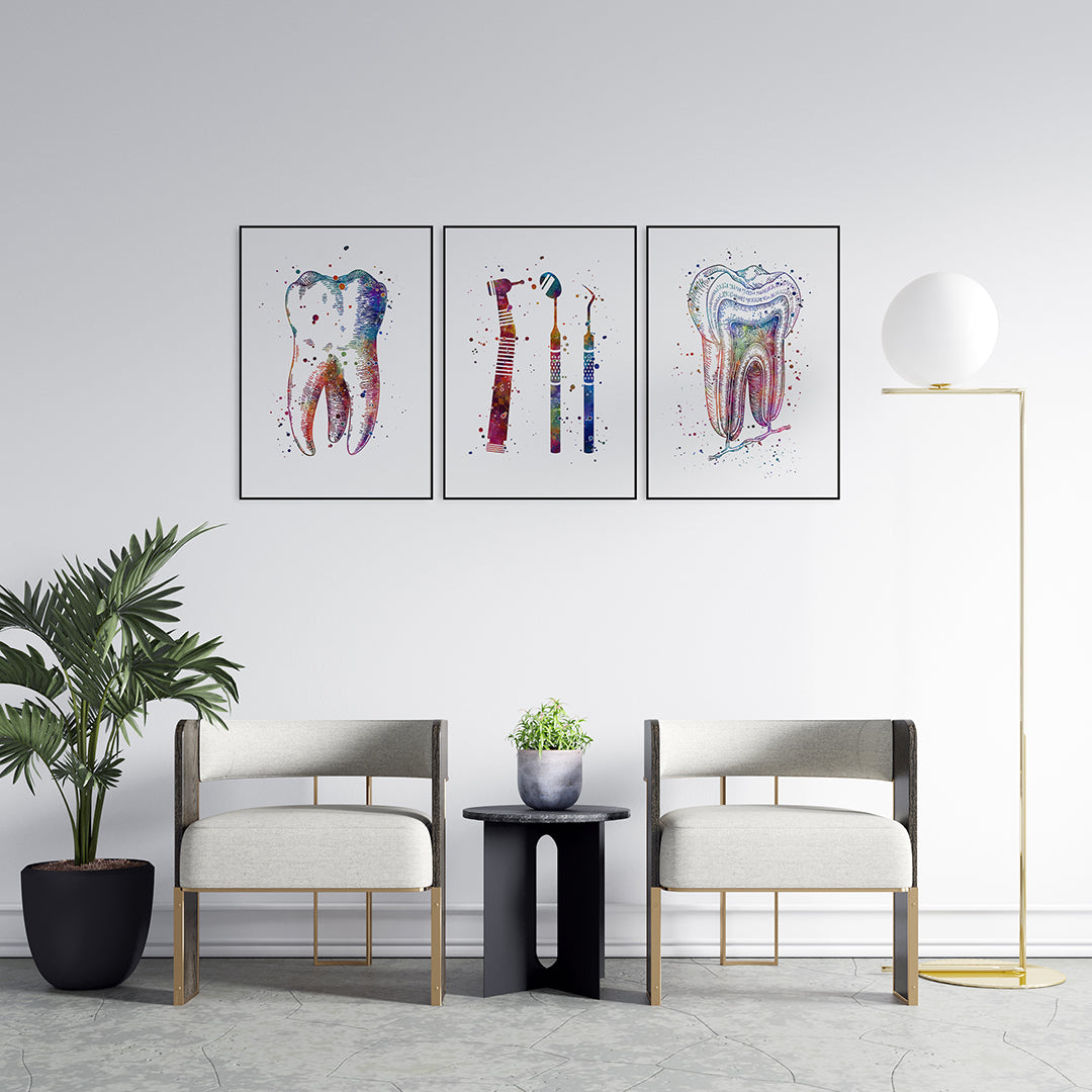 Dental Wall Art - Set of 3 Watercolor Prints
