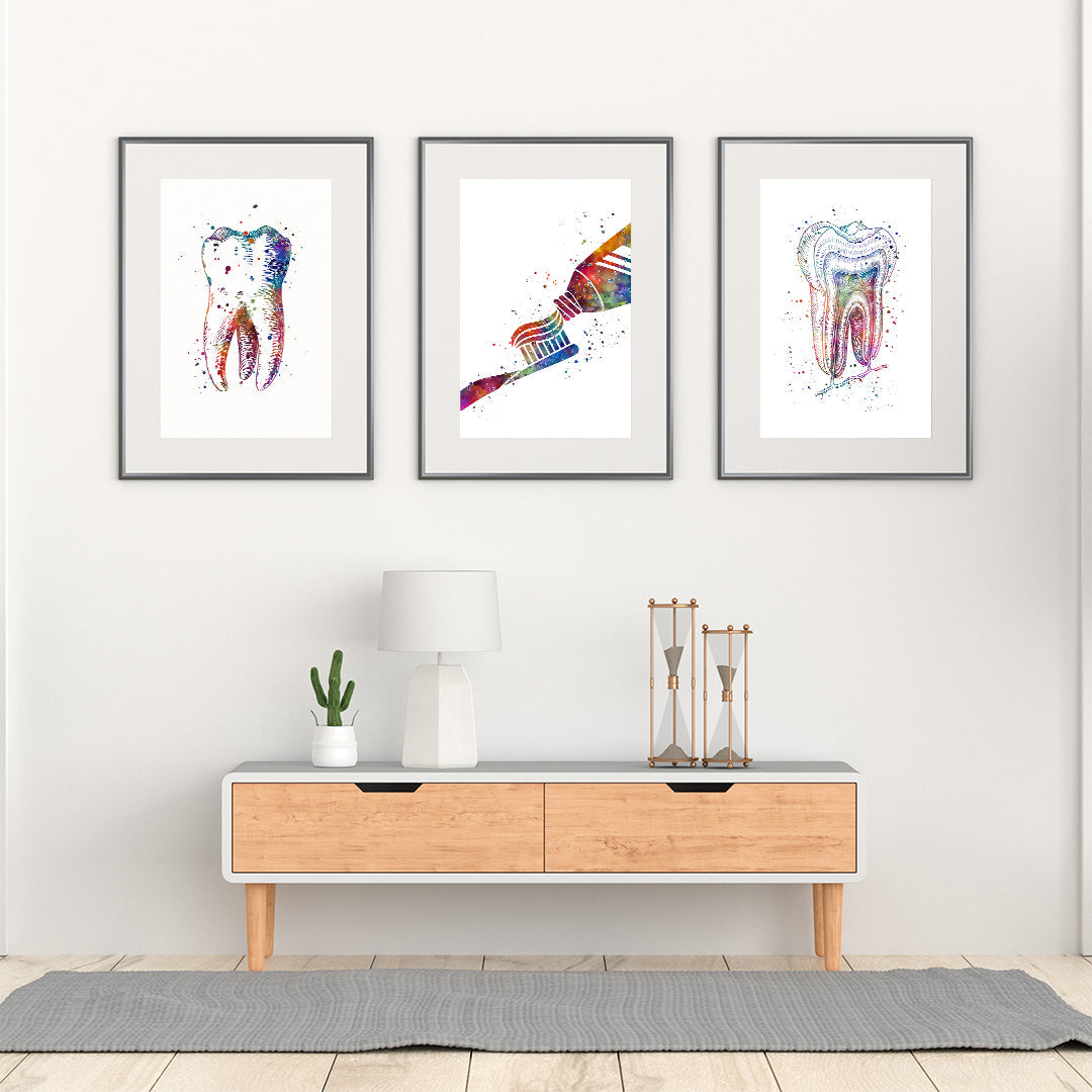 Set of 3 Watercolor Dentist Office Wall Art Prints