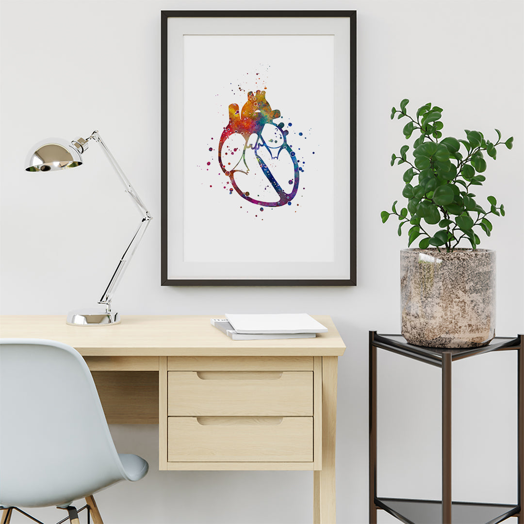 Dilated Heart watercolor print for educational and clinical decor.