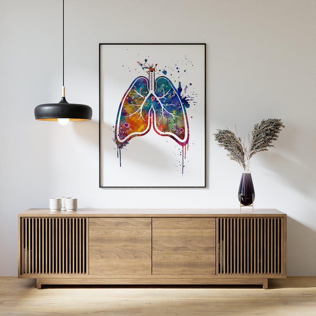 Colorful Human Lung Anatomy Watercolor Print - Medical Art for Doctors