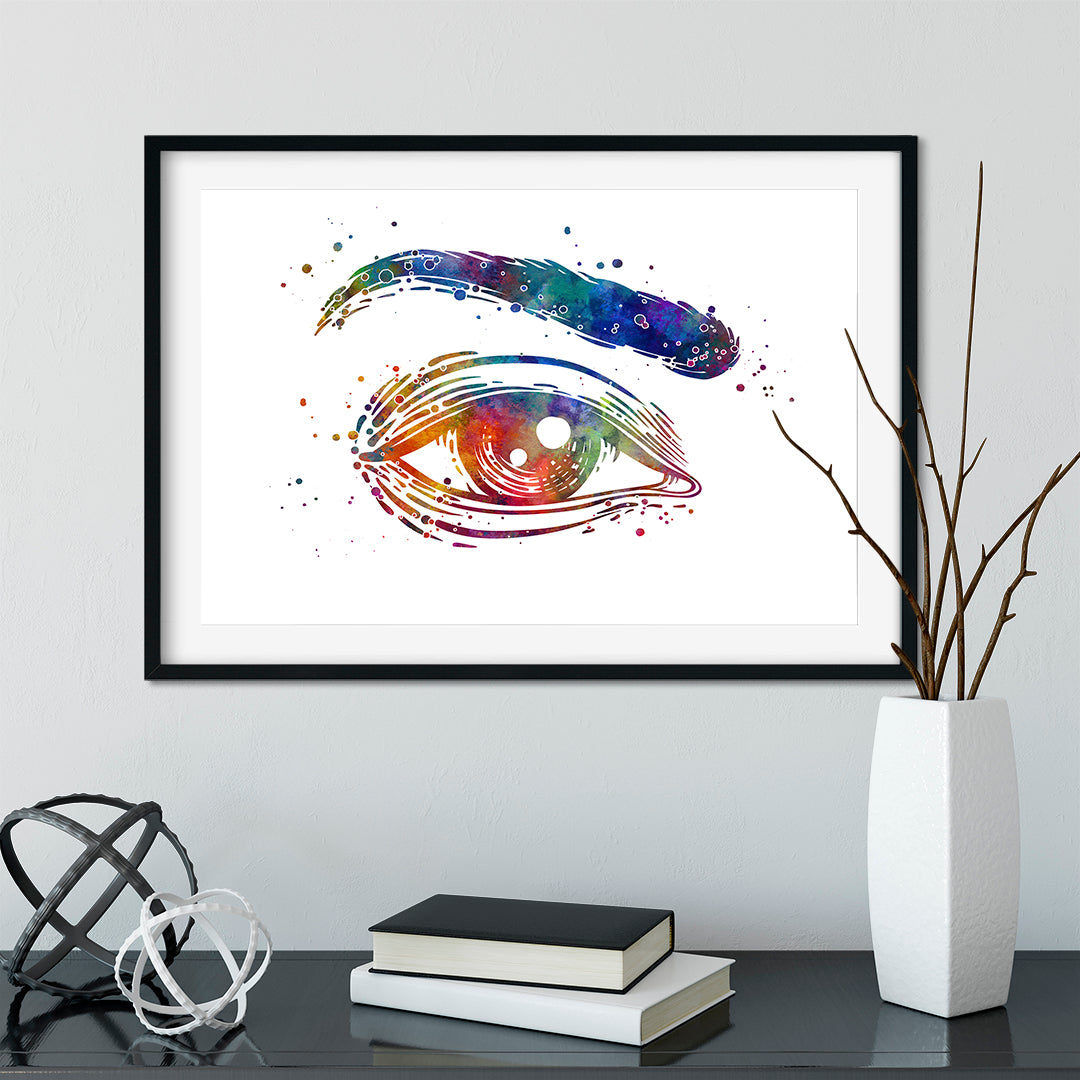 Human eye and eyebrow anatomy art in vibrant watercolor, perfect for educational decor.