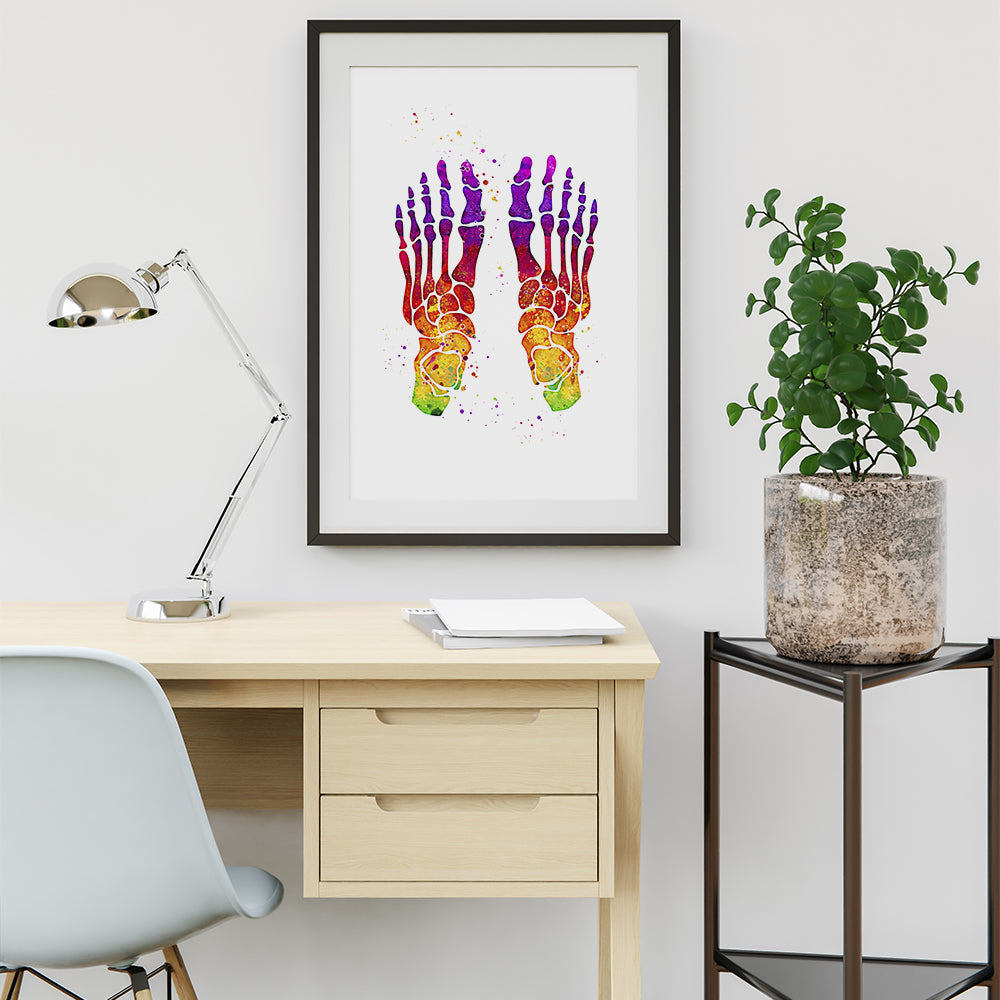 Colorful Watercolor Print - Human Foot Bones