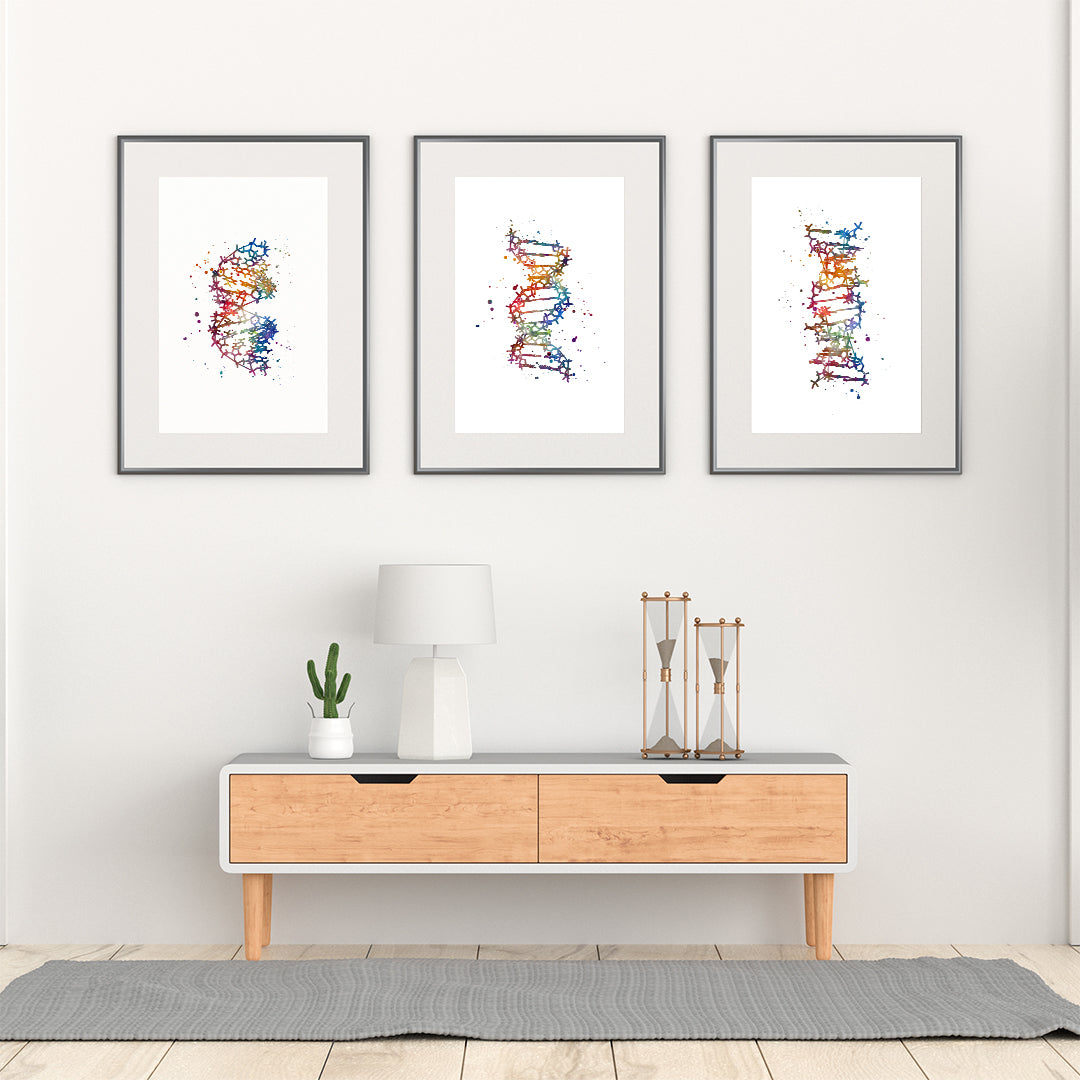 DNA Art Set of 3 Watercolor Prints - A B and Z Forms
