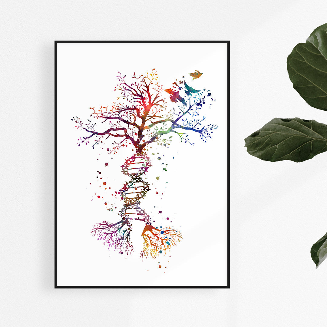 Genetic Art DNA Tree Colorful Watercolor Print
