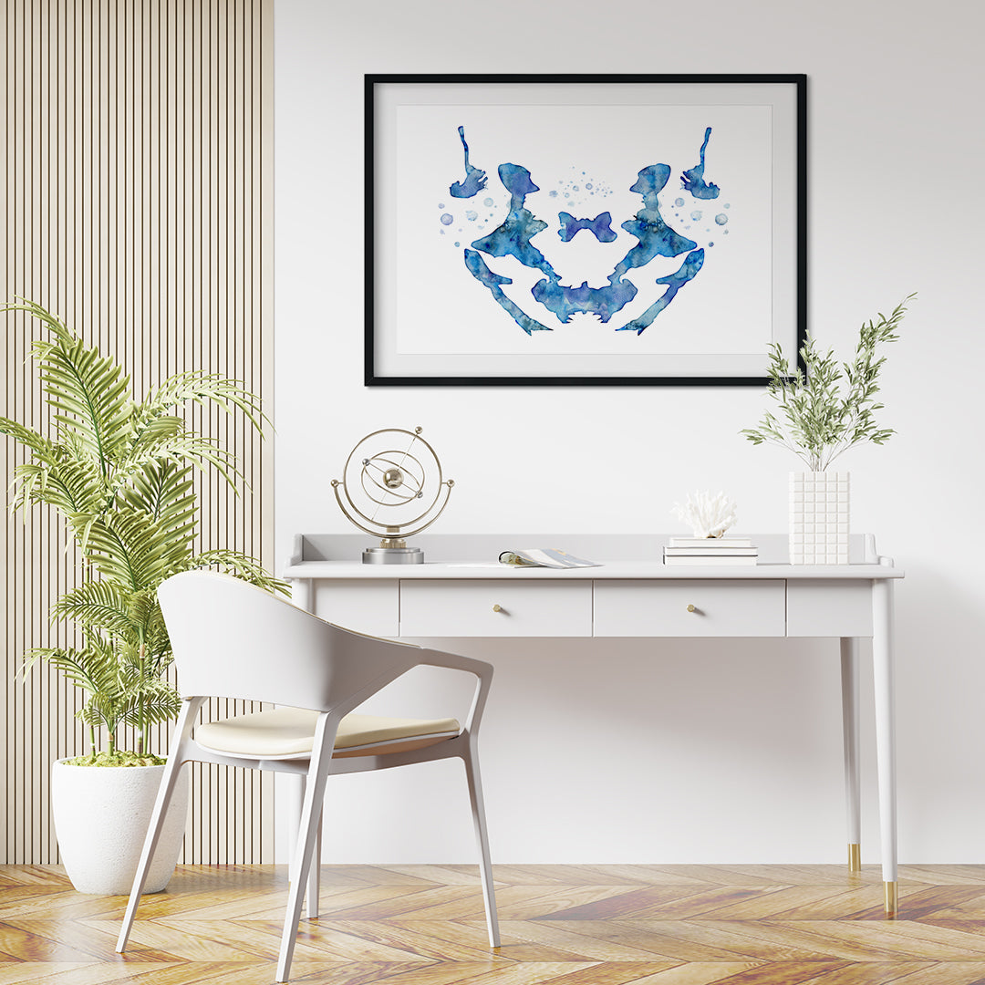 Rorschach Inkblot Test Watercolor Art, Blue Psychology Wall Print
