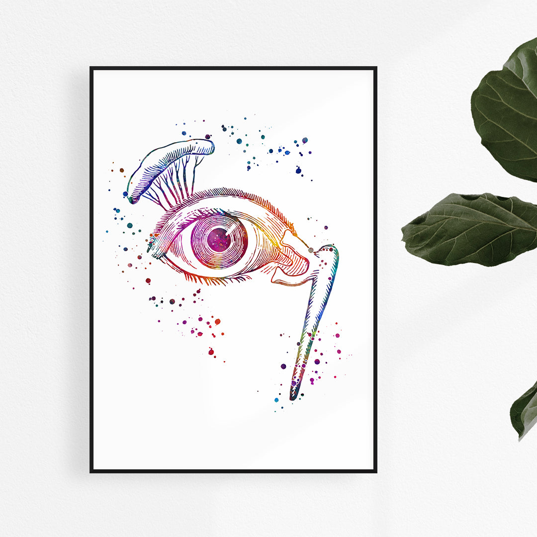 Colorful eye anatomy watercolor print, perfect decor for ophthalmology offices and vision clinics.