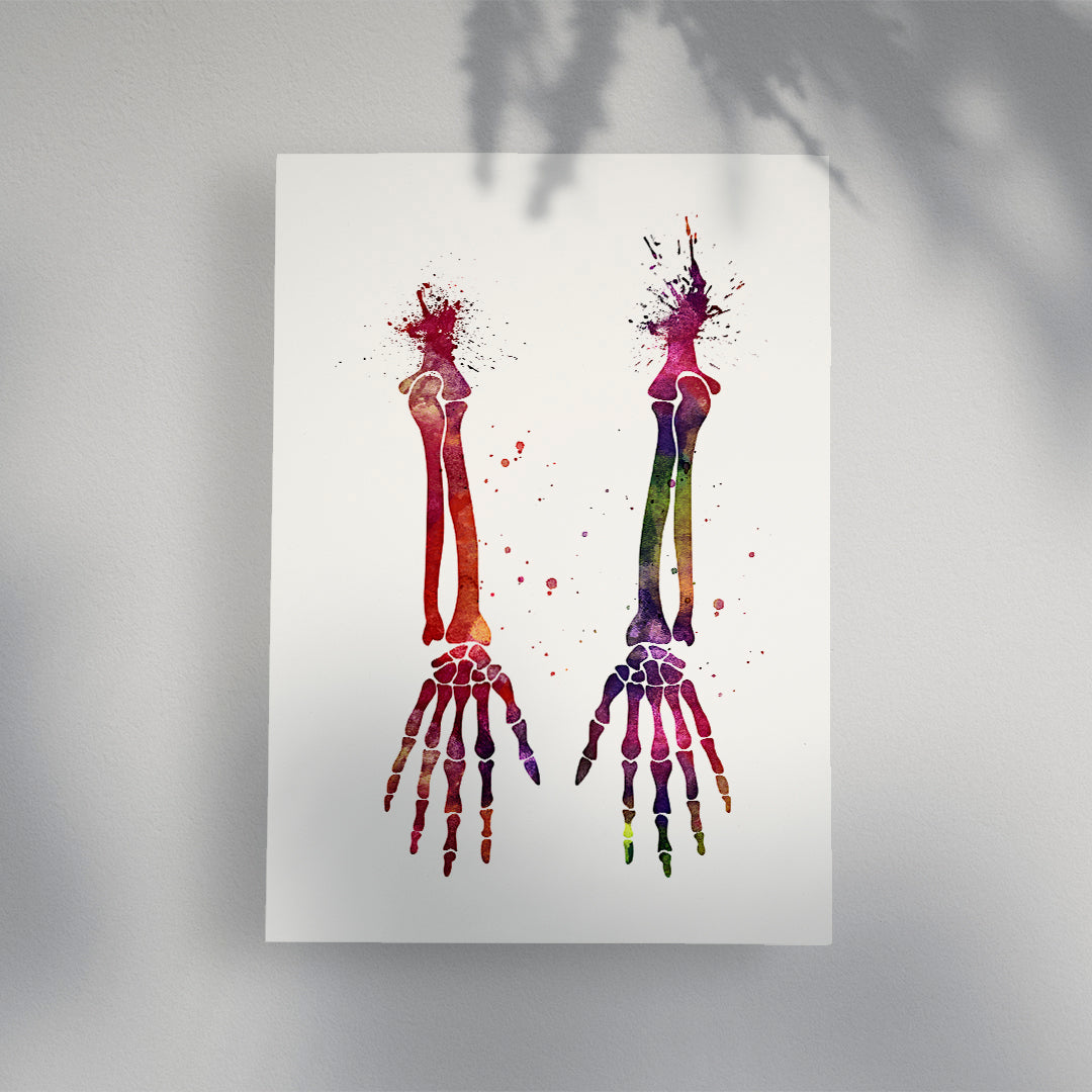 Anatomy Art Watercolor Print Human Hands Bones