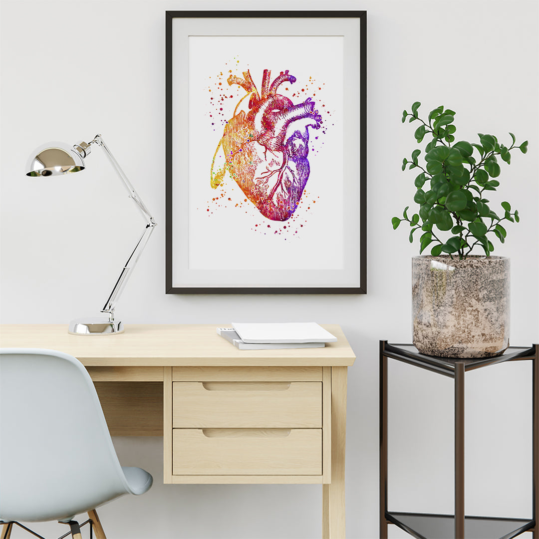 Artistic Anatomical Heart Watercolor Print, designed for doctor’s offices, cardiology clinics, or as a thoughtful gift for healthcare professionals.