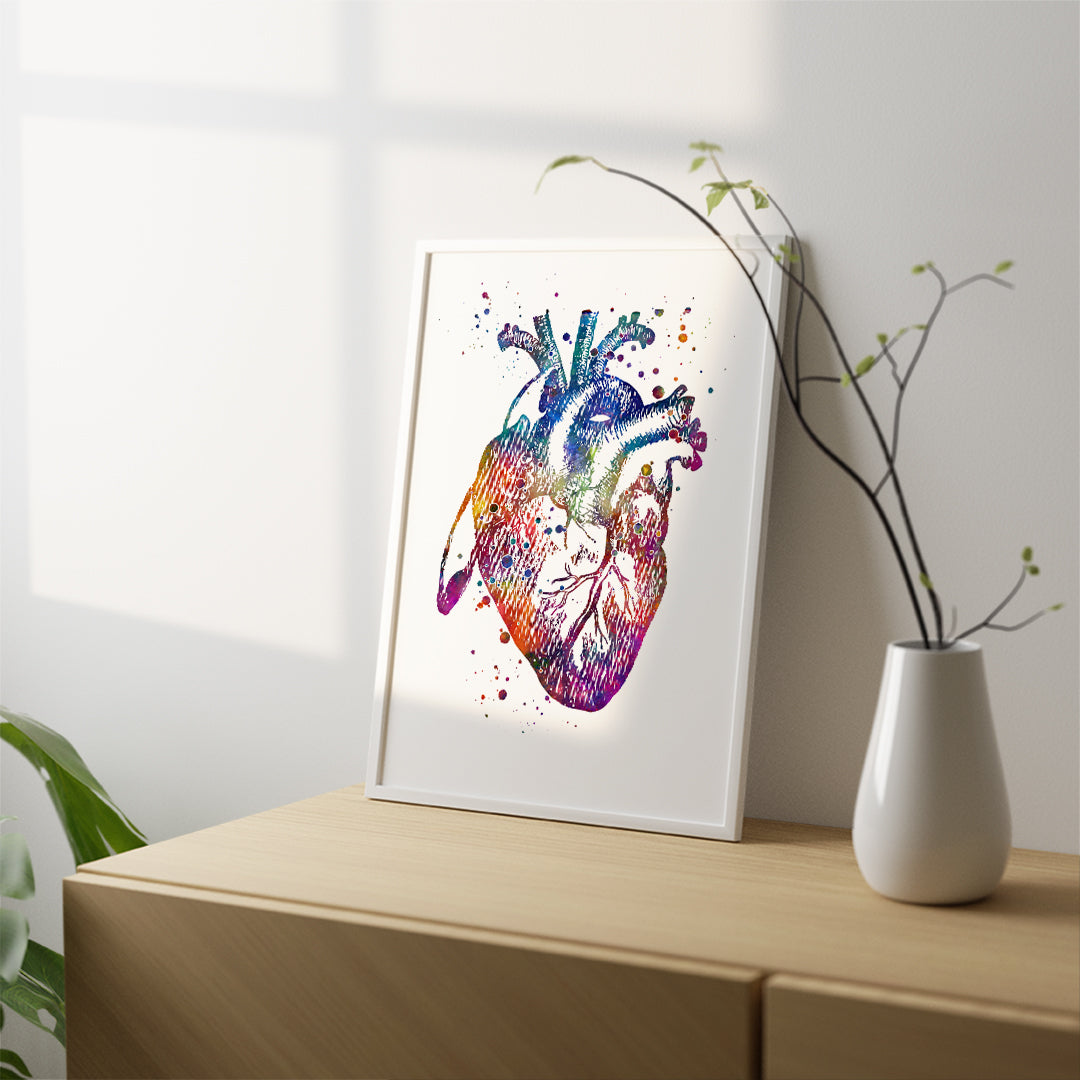 Anatomical Heart Watercolor Art Print, ideal for cardiology clinics, nurse gifts, or medical office decor.