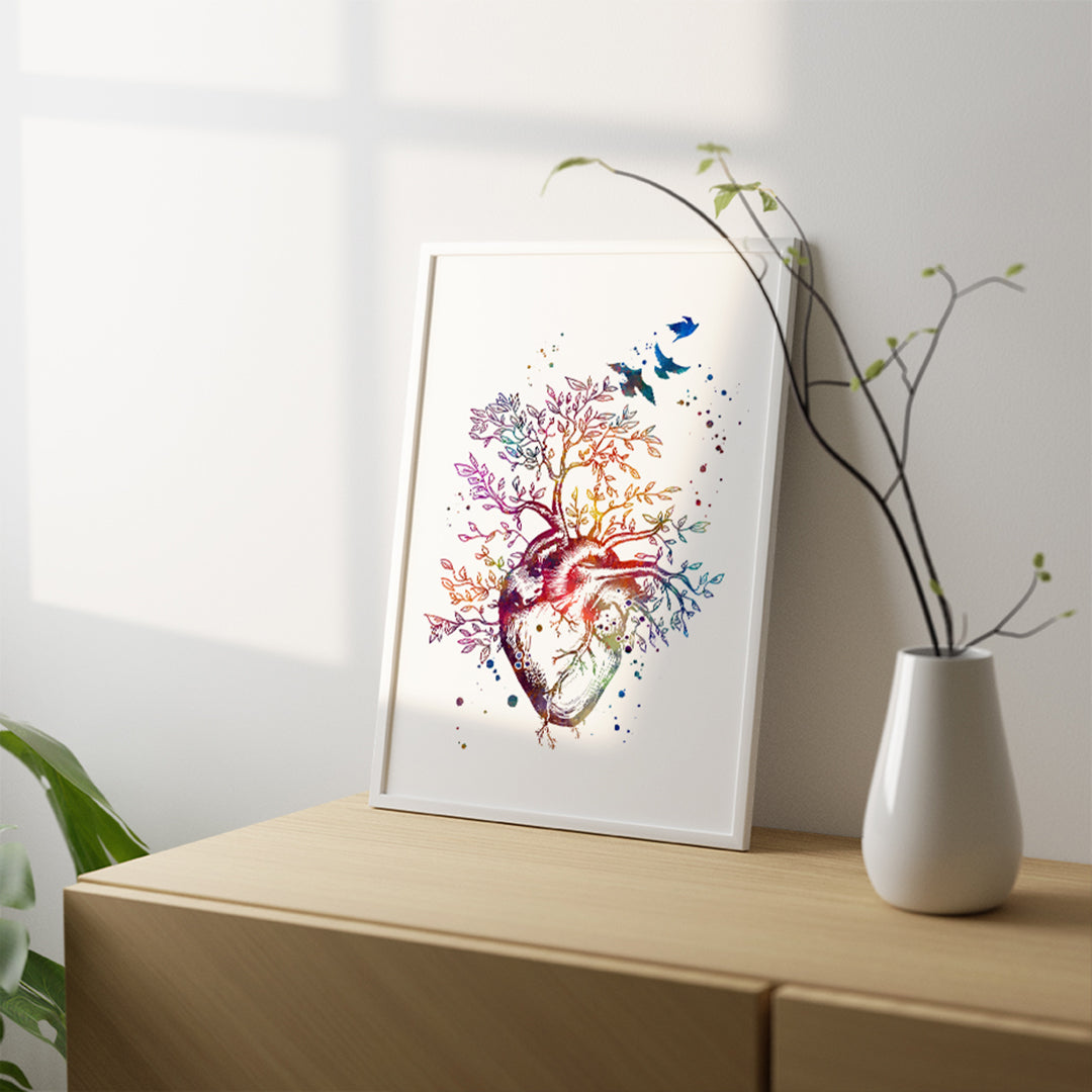 Cardiology Art Heart Tree Watercolor Print