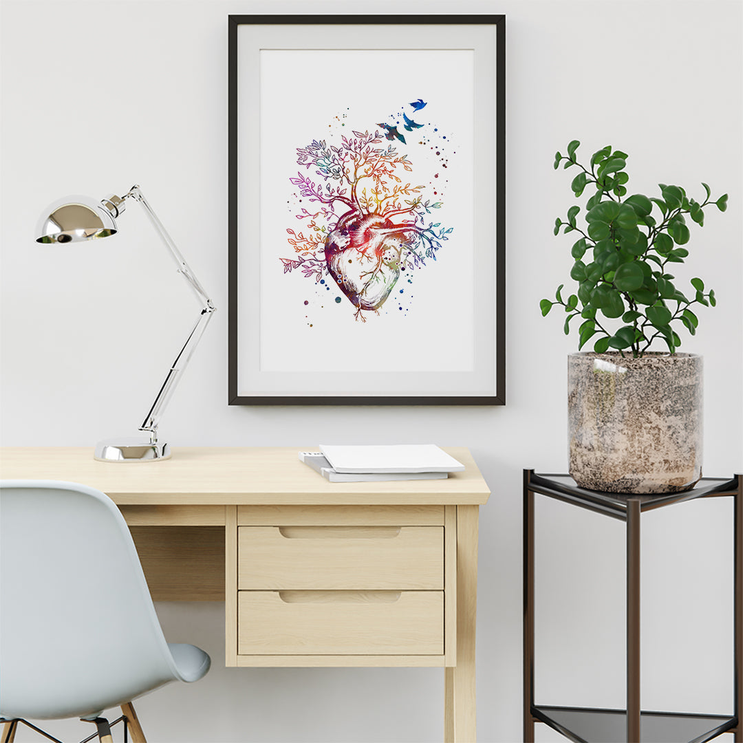 Heart Tree Watercolor Print for cardiology nurse gift idea