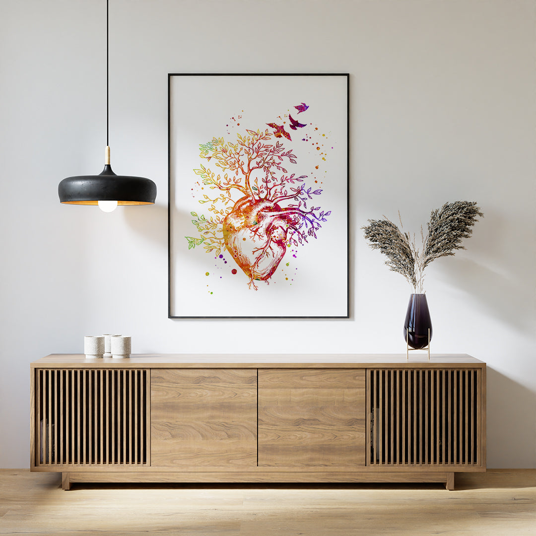 Doctor office decor - watercolor anatomy art poster, Heart Tree medical decoration