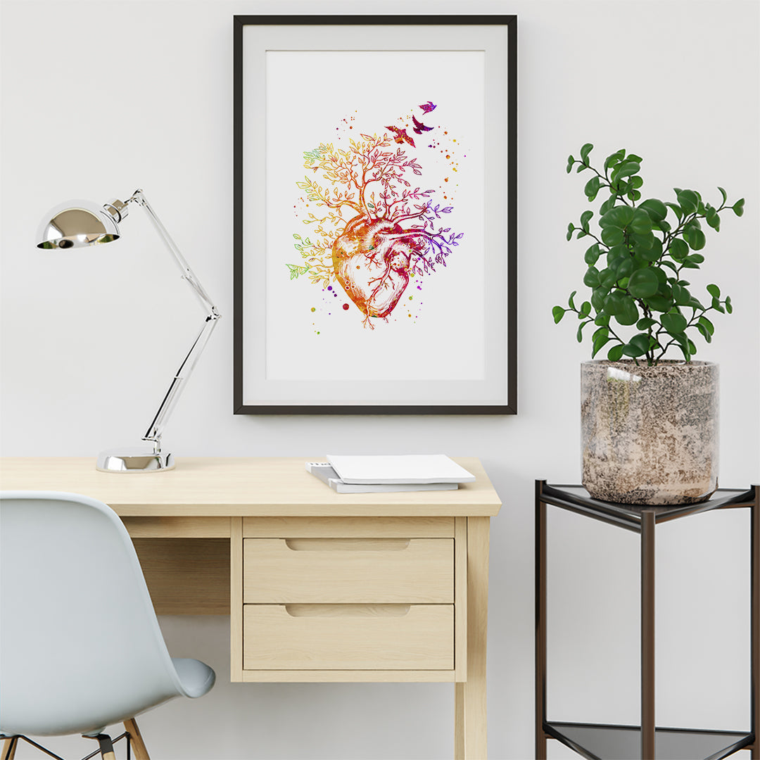 Medical student desk space wall decor - hear tree anatomical art painting print