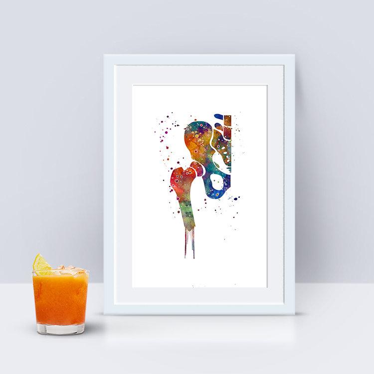 Hip Joint Pelvis and Femur Anatomy Watercolor Art Print