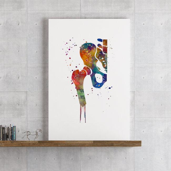 Hip Joint Pelvis and Femur Anatomy Watercolor Art Print