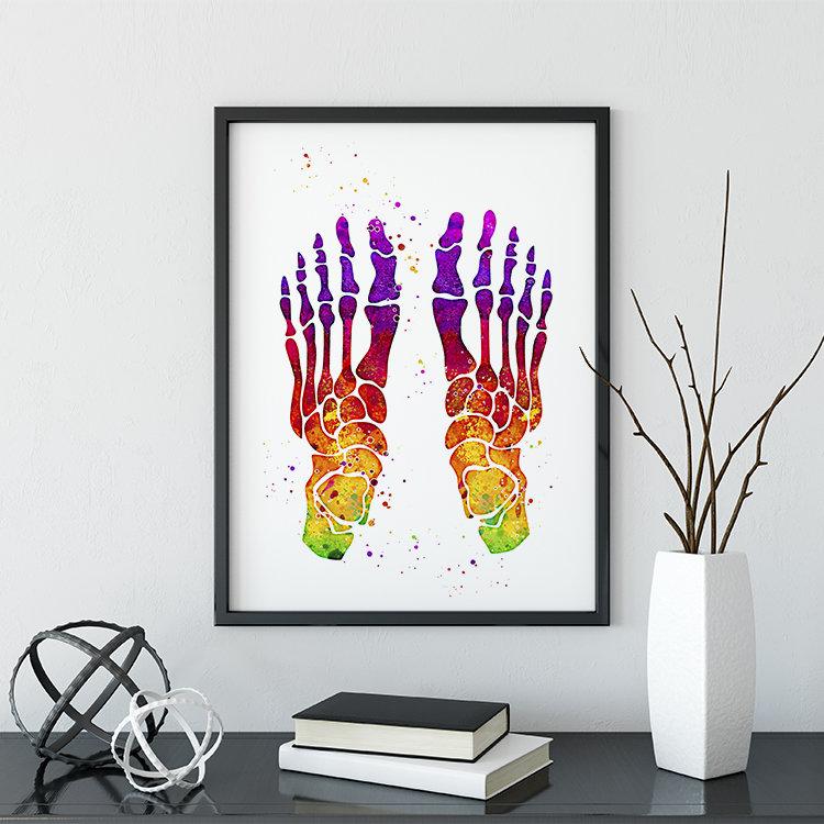 Colorful Watercolor Print - Human Foot Bones