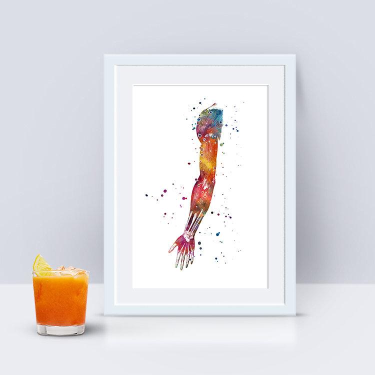 Human Hand Muscles Anatomy Art Watercolor Print