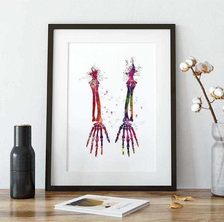 Anatomy Art Watercolor Print Human Hands Bones
