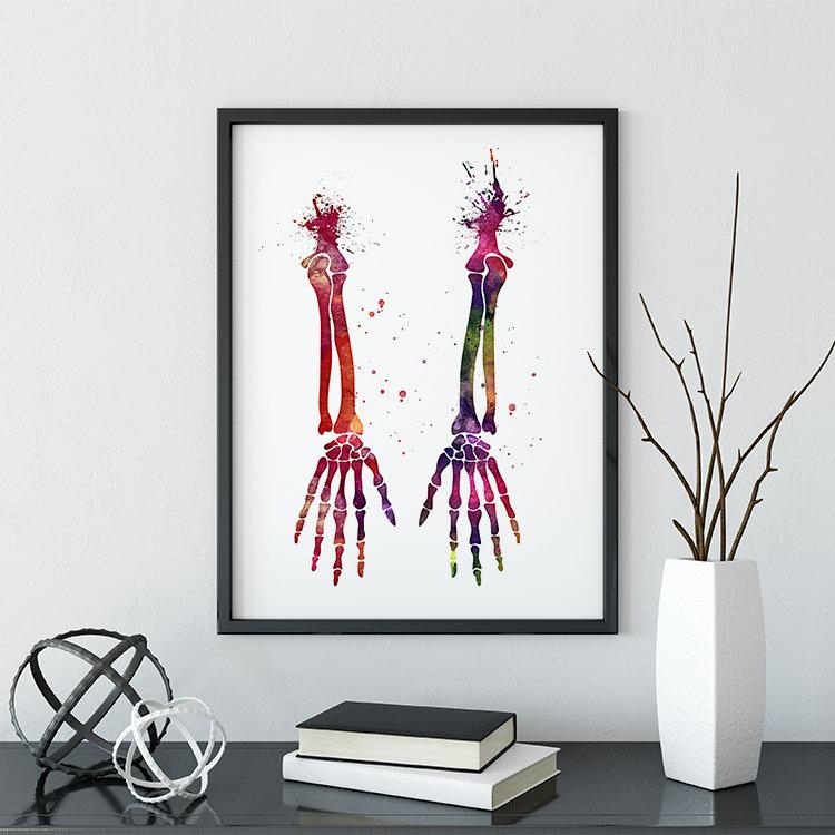 Anatomy Art Watercolor Print Human Hands Bones