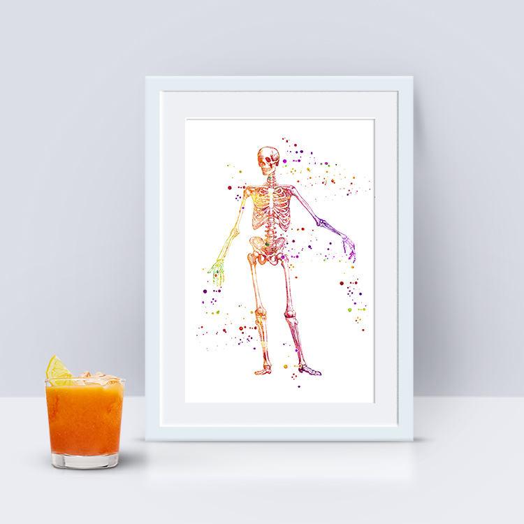 Human Skeleton Anatomy Watercolor Art Print