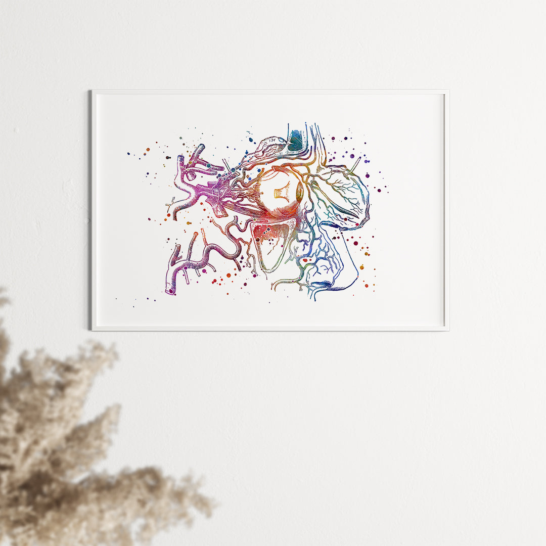 Watercolor print of human eye anatomy, featuring vibrant, detailed art for medical professionals.