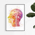 Detailed watercolor print of the human head longitudinal section, perfect for anatomy enthusiasts and educational decor.