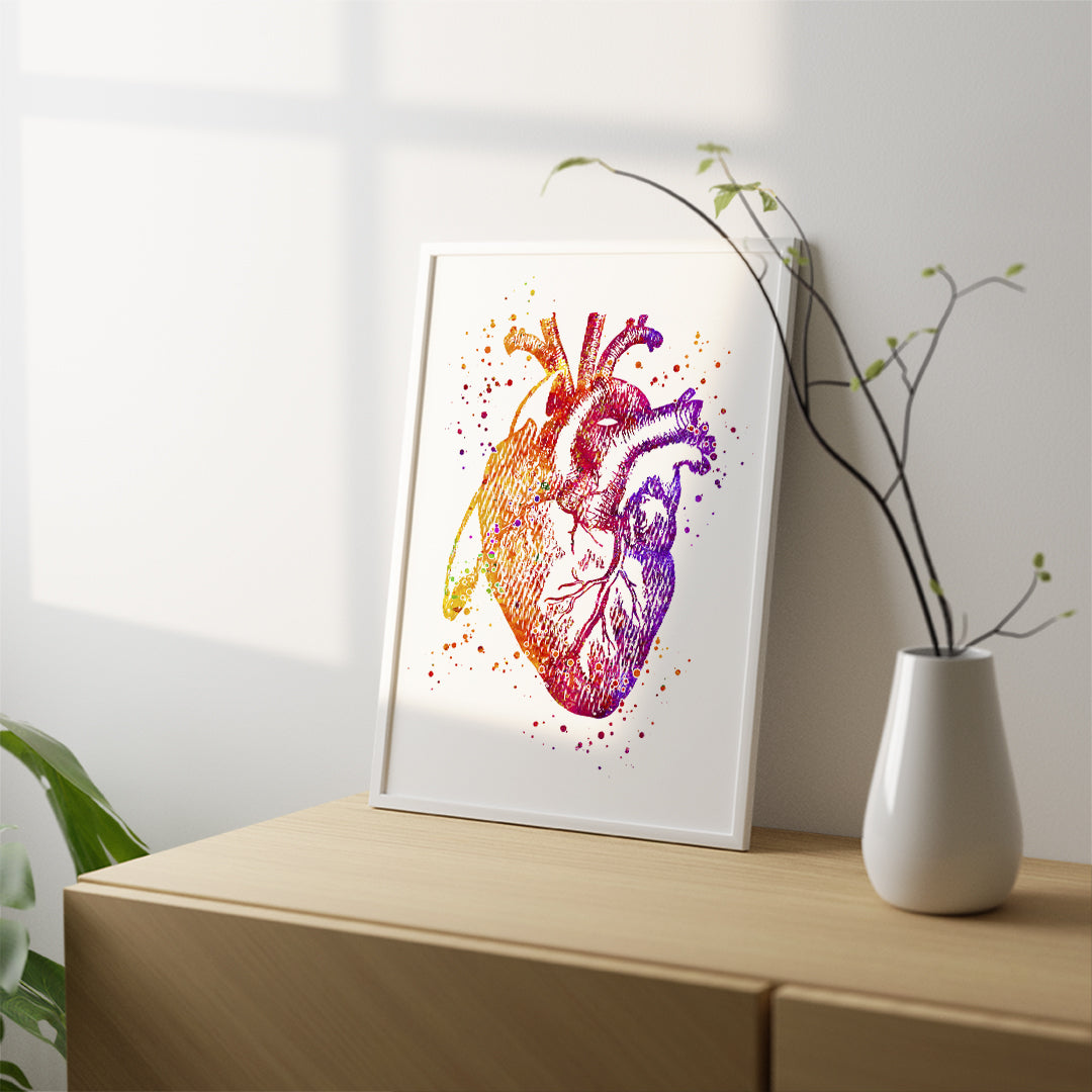 Vibrant Anatomy Art Print featuring an anatomical heart, ideal for doctor office decor, medical poster, or as a unique nurse gift.