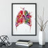 Artistic human lungs in watercolor splash style, a striking addition to clinic decor, blending anatomy with bright, modern art