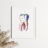 Colorful watercolor print of a human tooth, perfect for dental professionals