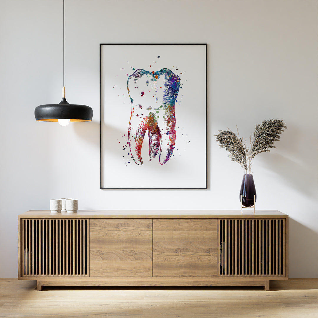 Unique watercolor tooth anatomy art for a dental student or clinic decor