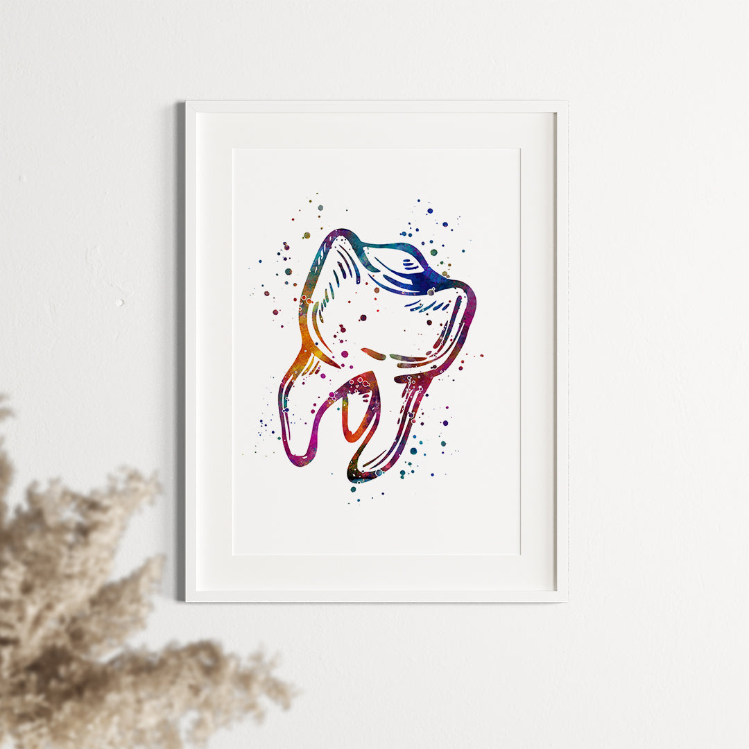 Tooth Watercolor Print – Colorful Dental Office Art