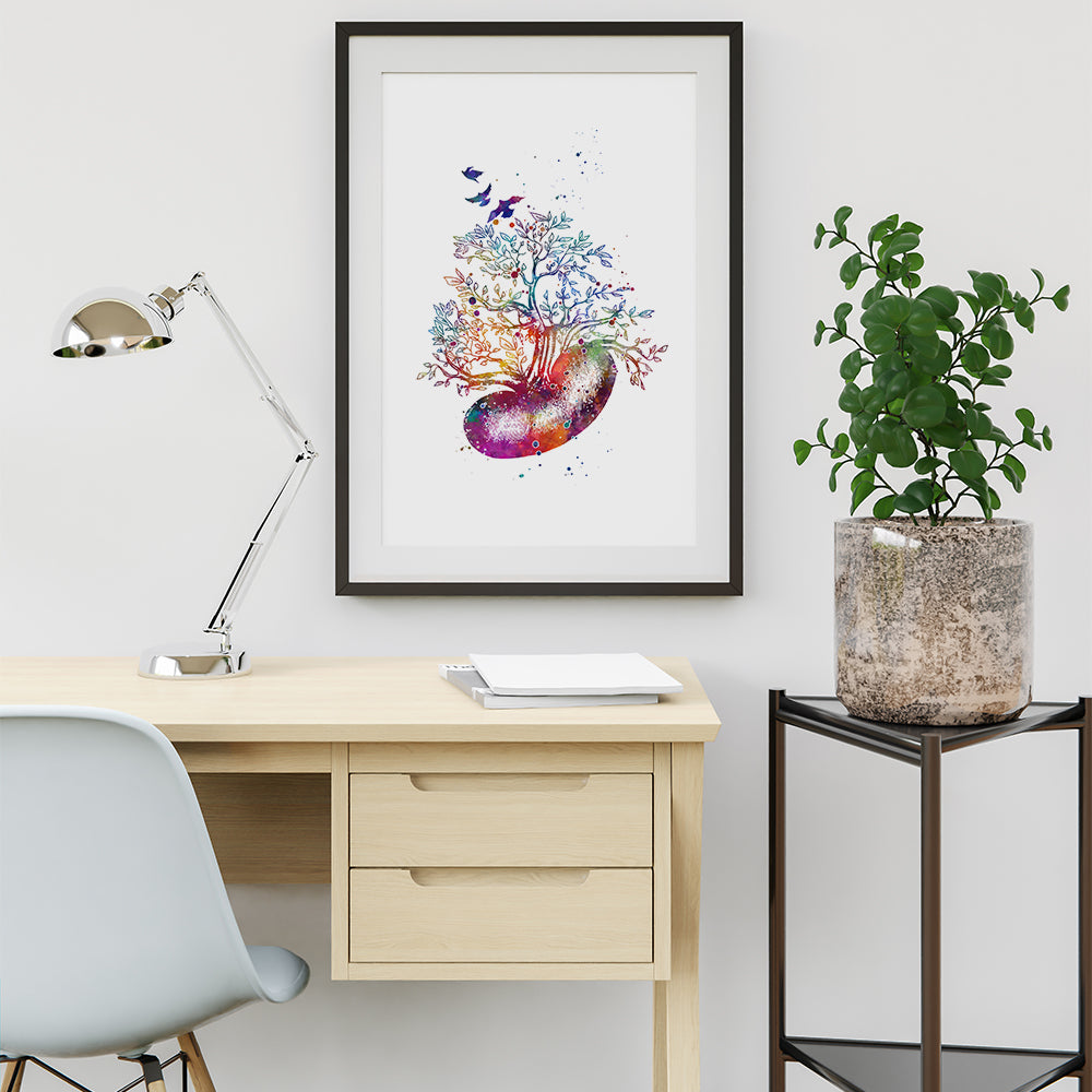 Kidney Tree Watercolor Print - Medical Art for Clinic Decor or Transplant Gift