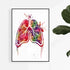 Vibrant watercolor splash depicting human lungs, perfect for clinic decor, adding a touch of artistic anatomy to any medical space