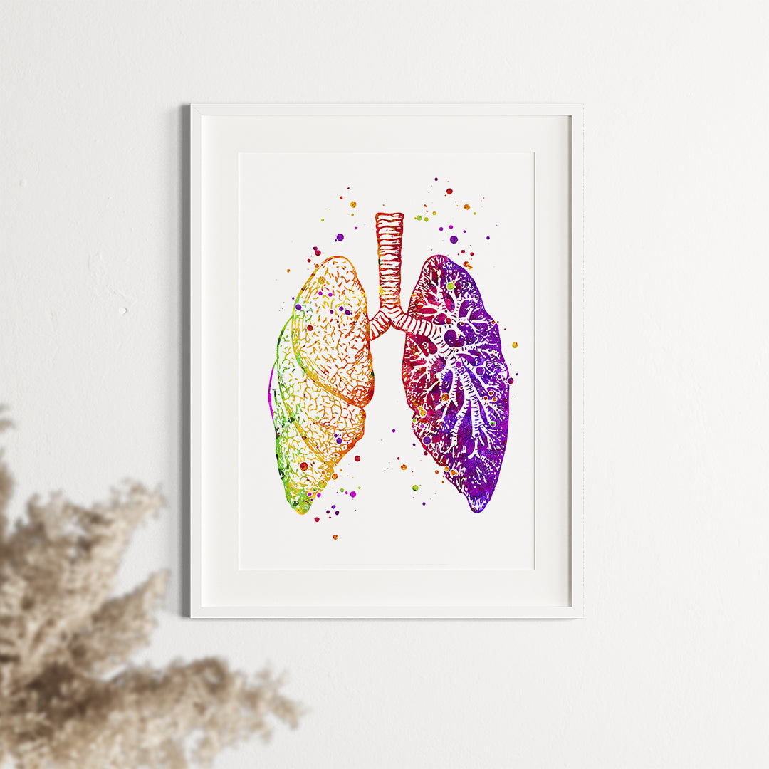Anatomical Lungs Watercolor Art Print Pulmonology clinic decor