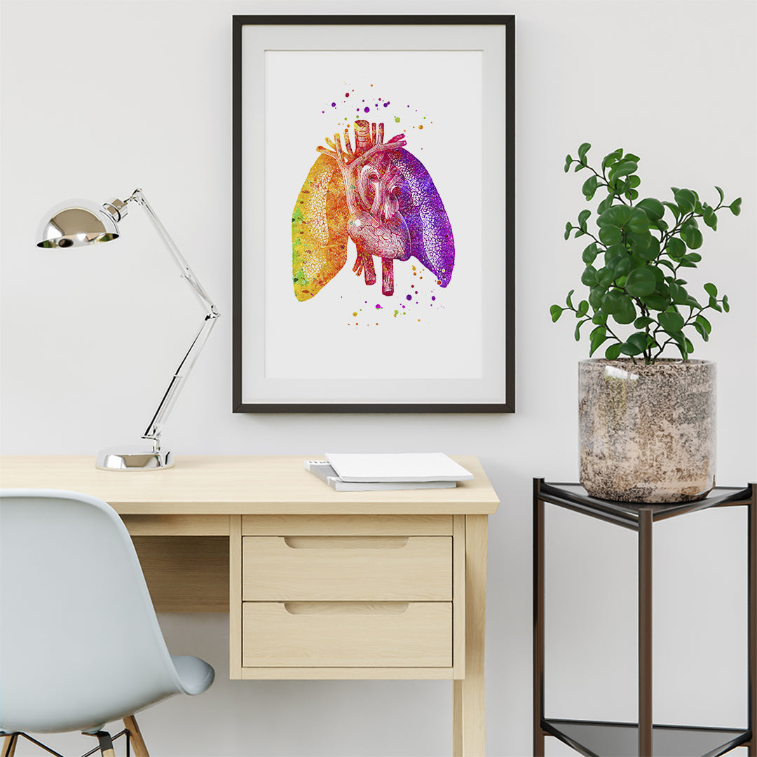 Lungs And Heart, Human Anatomy Art Print, Gift idea for med student